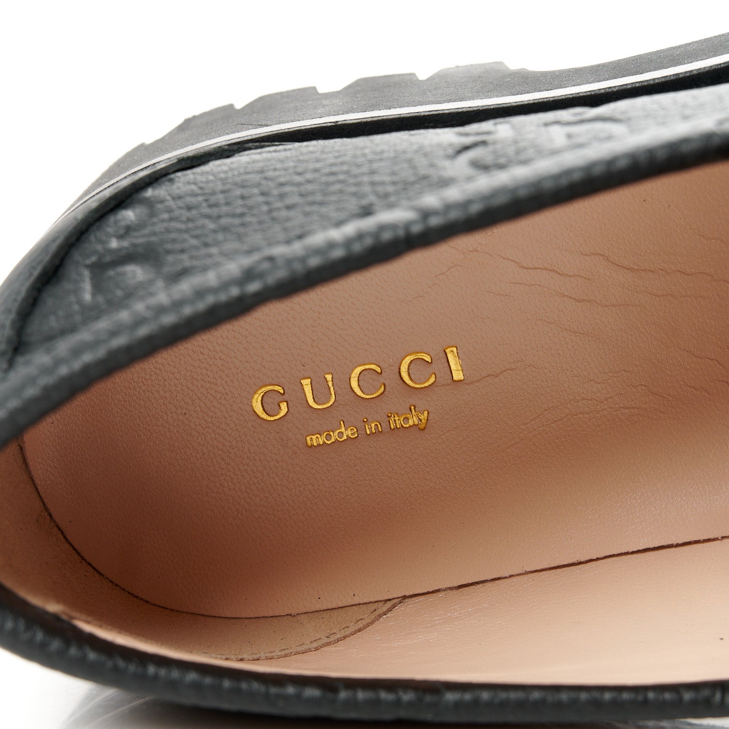 Gucci Piuma Calfskin Embossed Womens Platform Lug Sole Loafers 39.5 Black 7 of 10