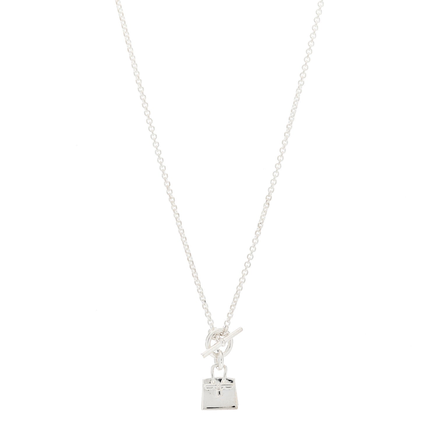 Hermes Sterling Silver Birkin Amulette Pendant Necklace 1 of 4