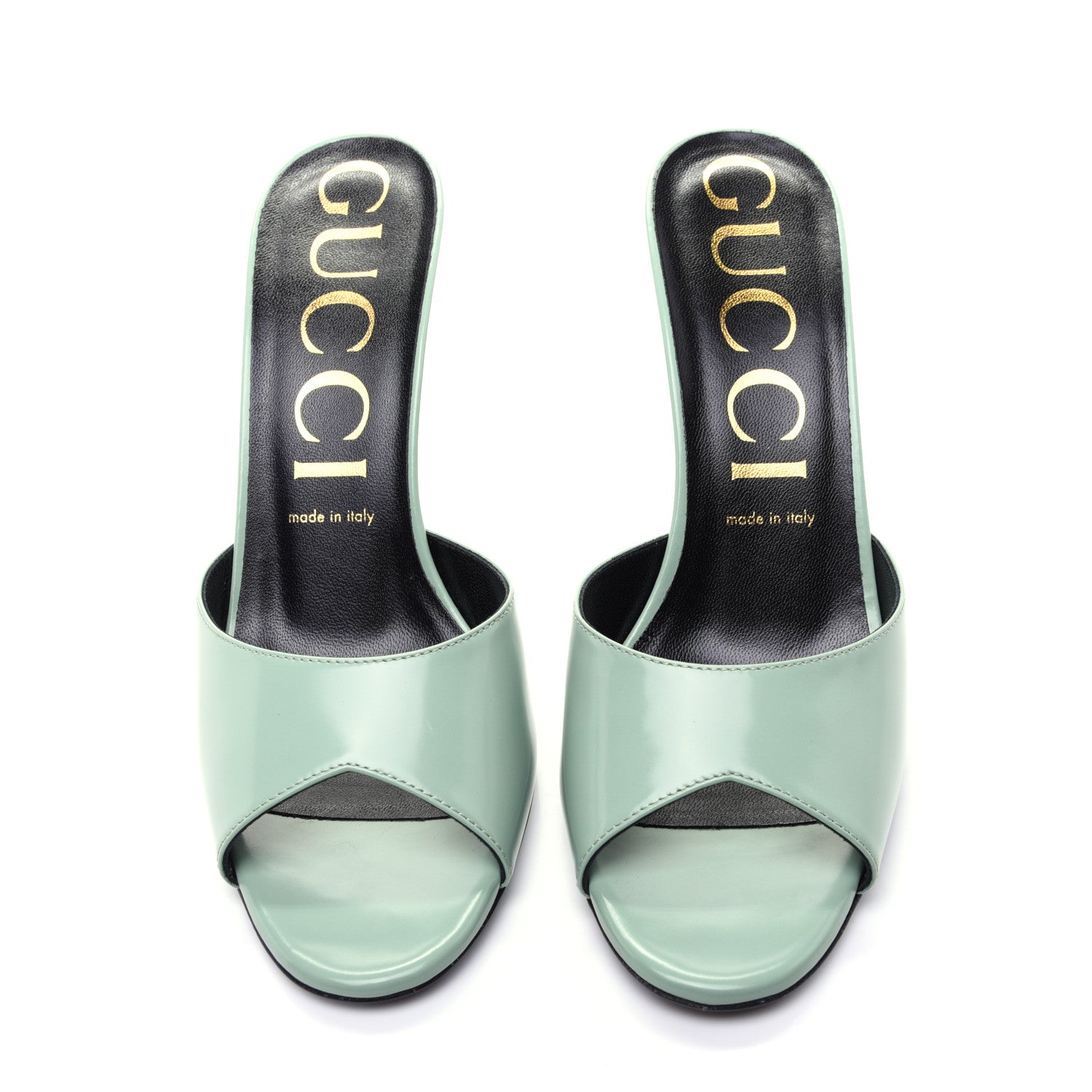 Gucci Polished Calfskin Scarlet Mid Heel Slide Sandals 39 Aqua Green 7 of 13