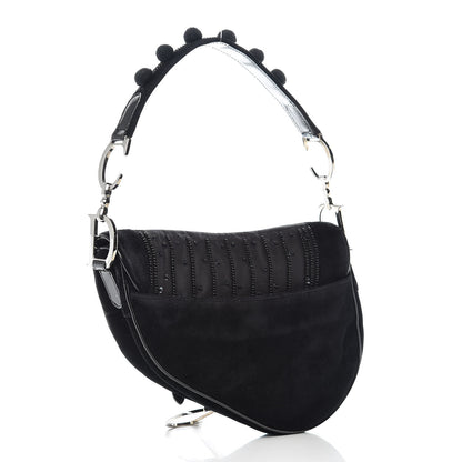 Christian Dior Velvet Nylon Pom Pom Saddle Bag Black 4 of 15