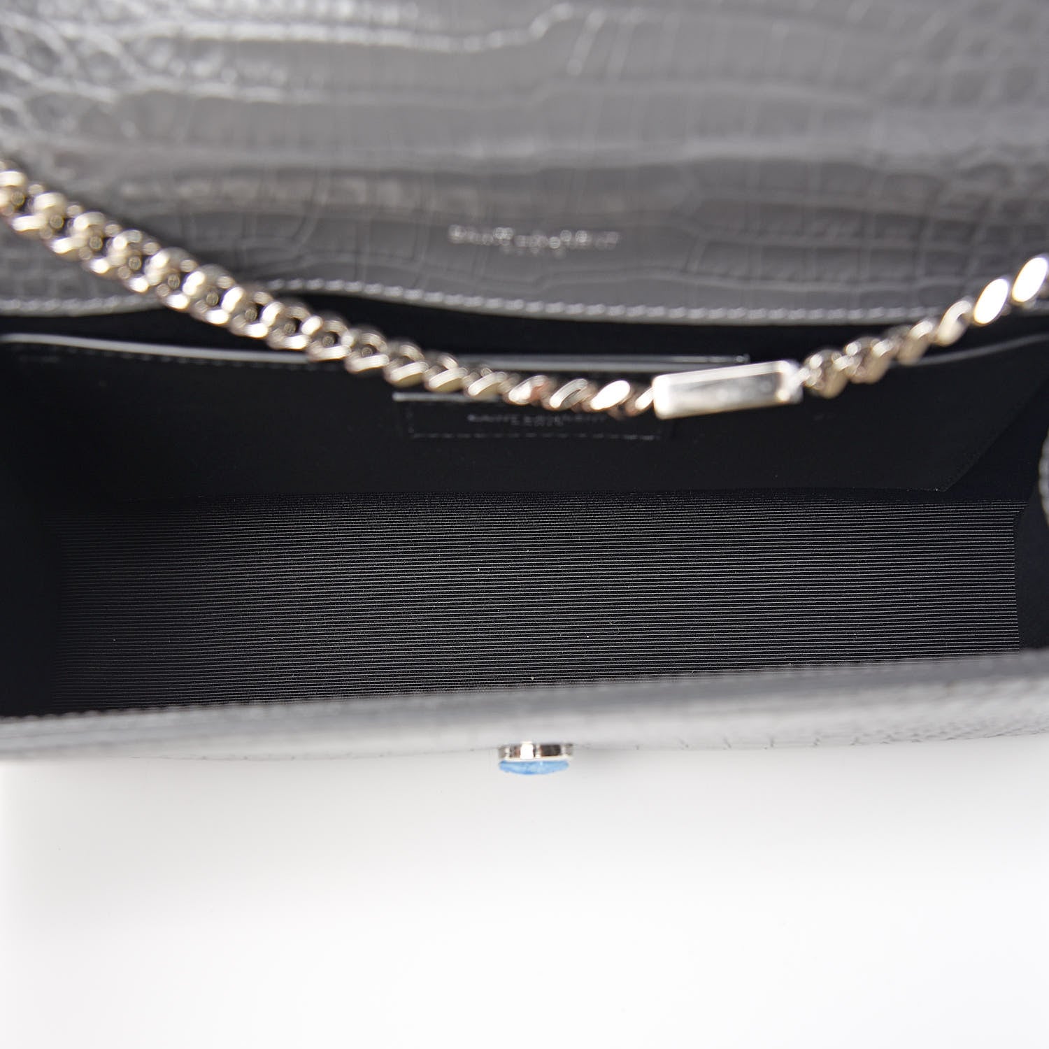Saint Laurent Calfskin Crocodile Embossed Medium Classic Monogram Kate Tassel Satchel Fog 5 of 9