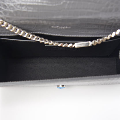 Saint Laurent Calfskin Crocodile Embossed Medium Classic Monogram Kate Tassel Satchel Fog 5 of 9