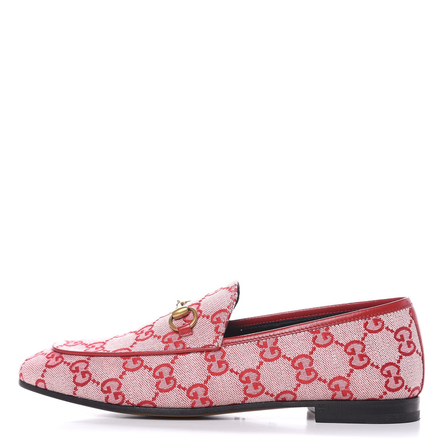 Canvas GG Monogram Horsebit Womens Jordaan Loafers 37.5 Gardenia Hibiscus Red