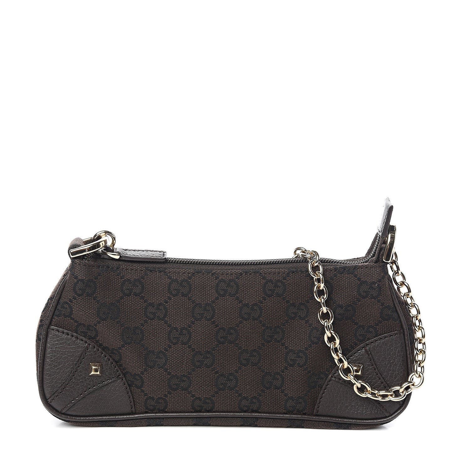 Monogram Studded Chain Clutch Dark Brown