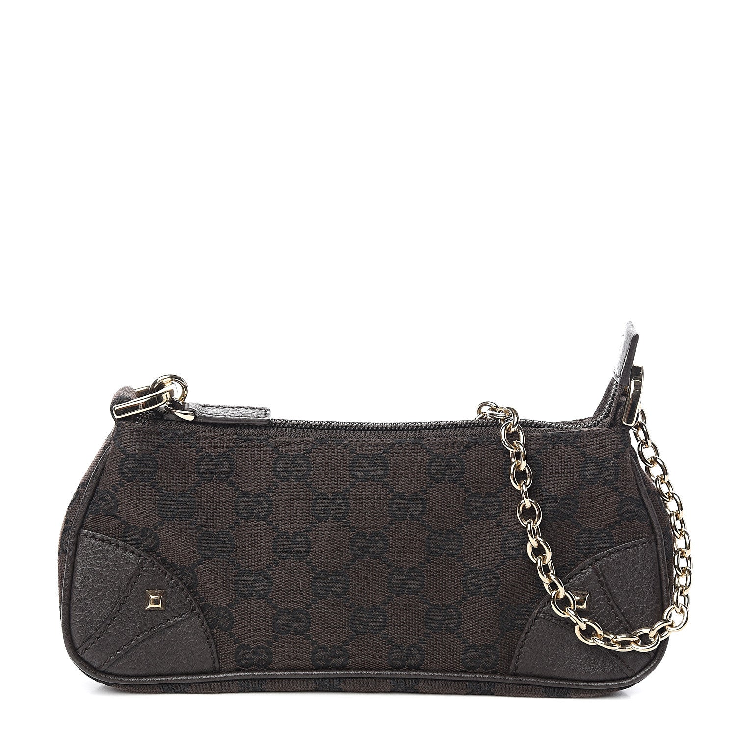 Gucci Monogram Studded Chain Clutch Dark Brown 1 of 10
