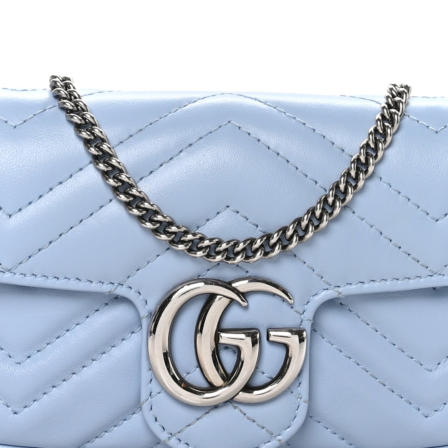 Calfskin Matelasse Super Mini GG Marmont Shoulder Bag Porcelain Light Blue