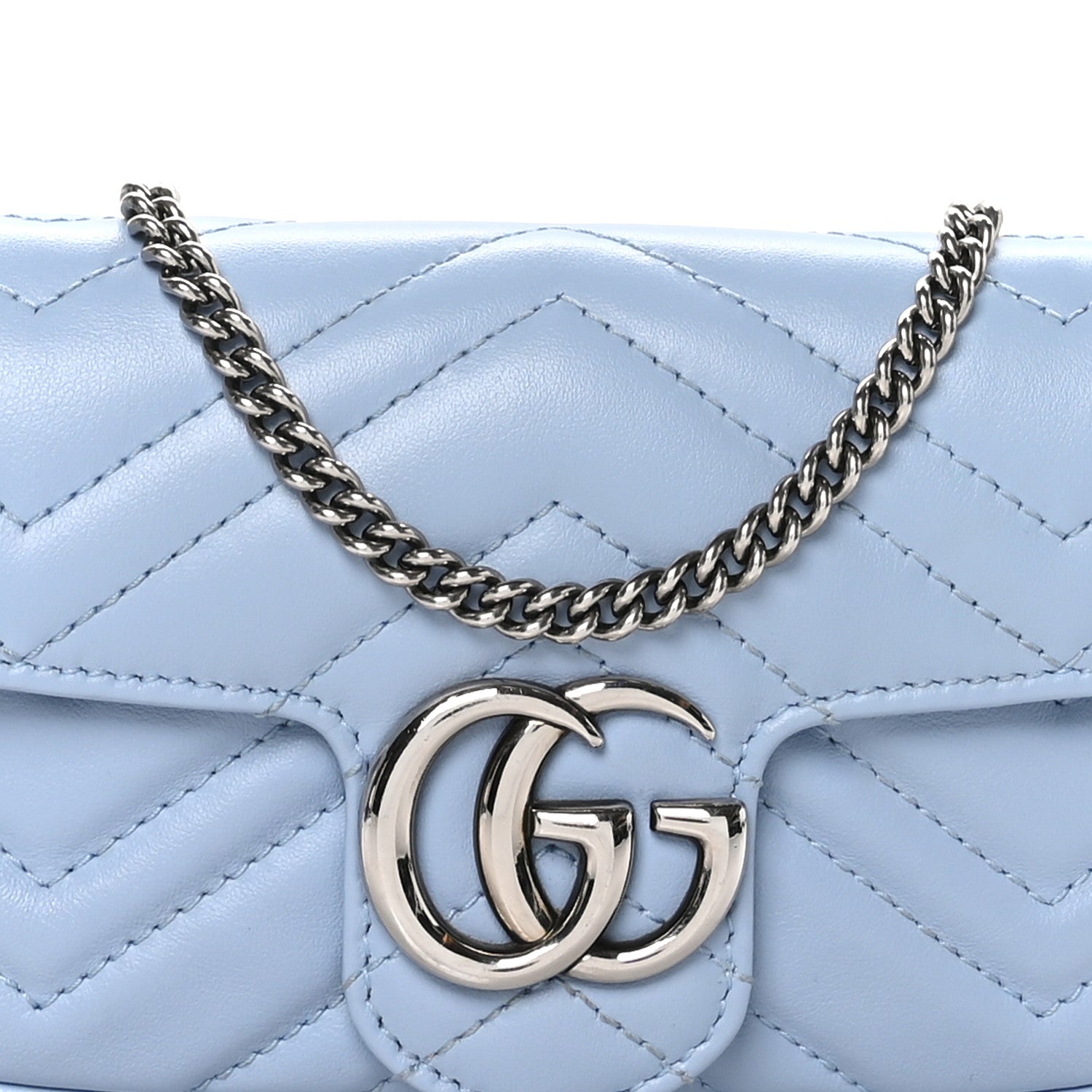 Gucci Calfskin Matelasse Super Mini GG Marmont Shoulder Bag Porcelain Light Blue 8 of 10