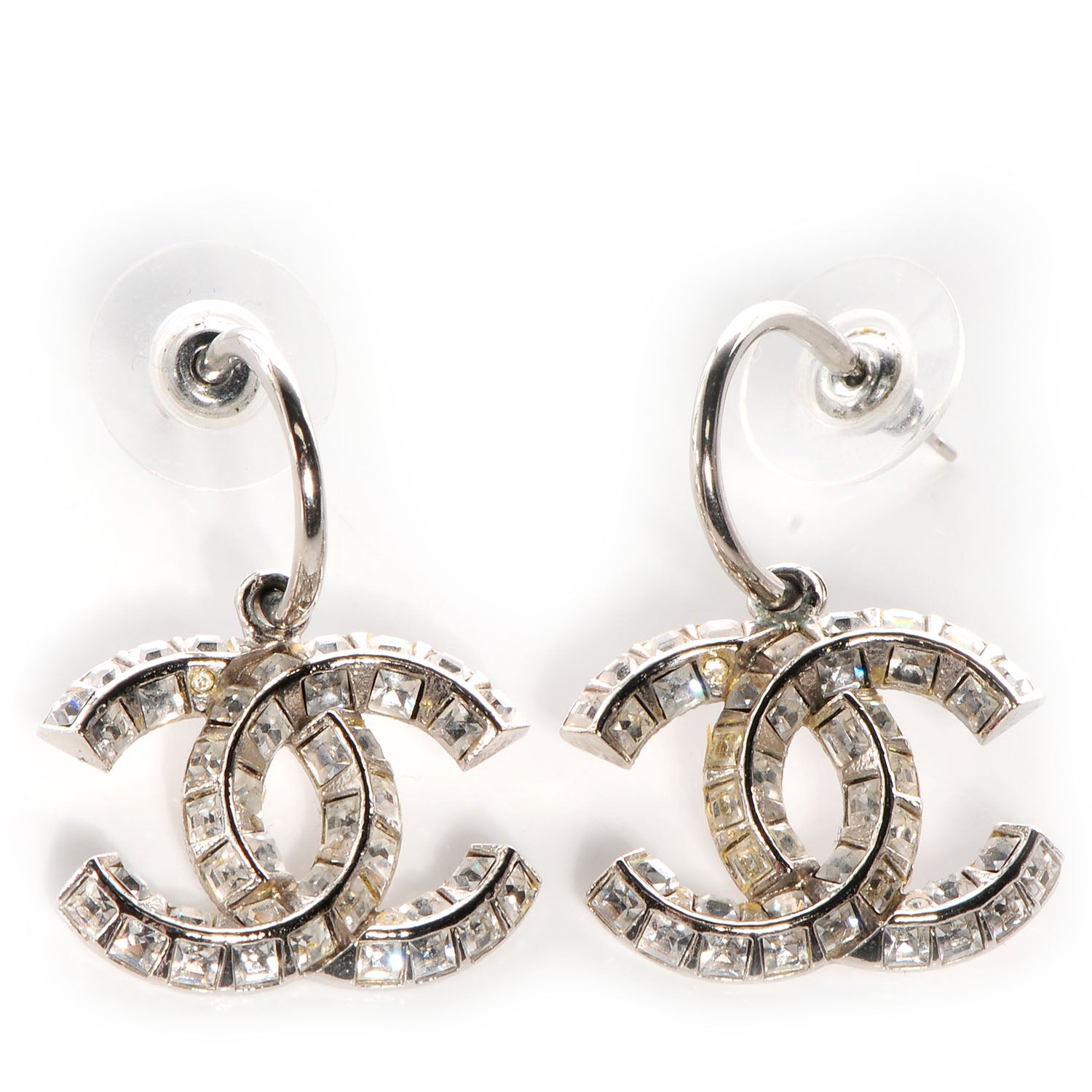 Chanel Baguette Crystal CC Dangle Earrings Silver 1 of 6