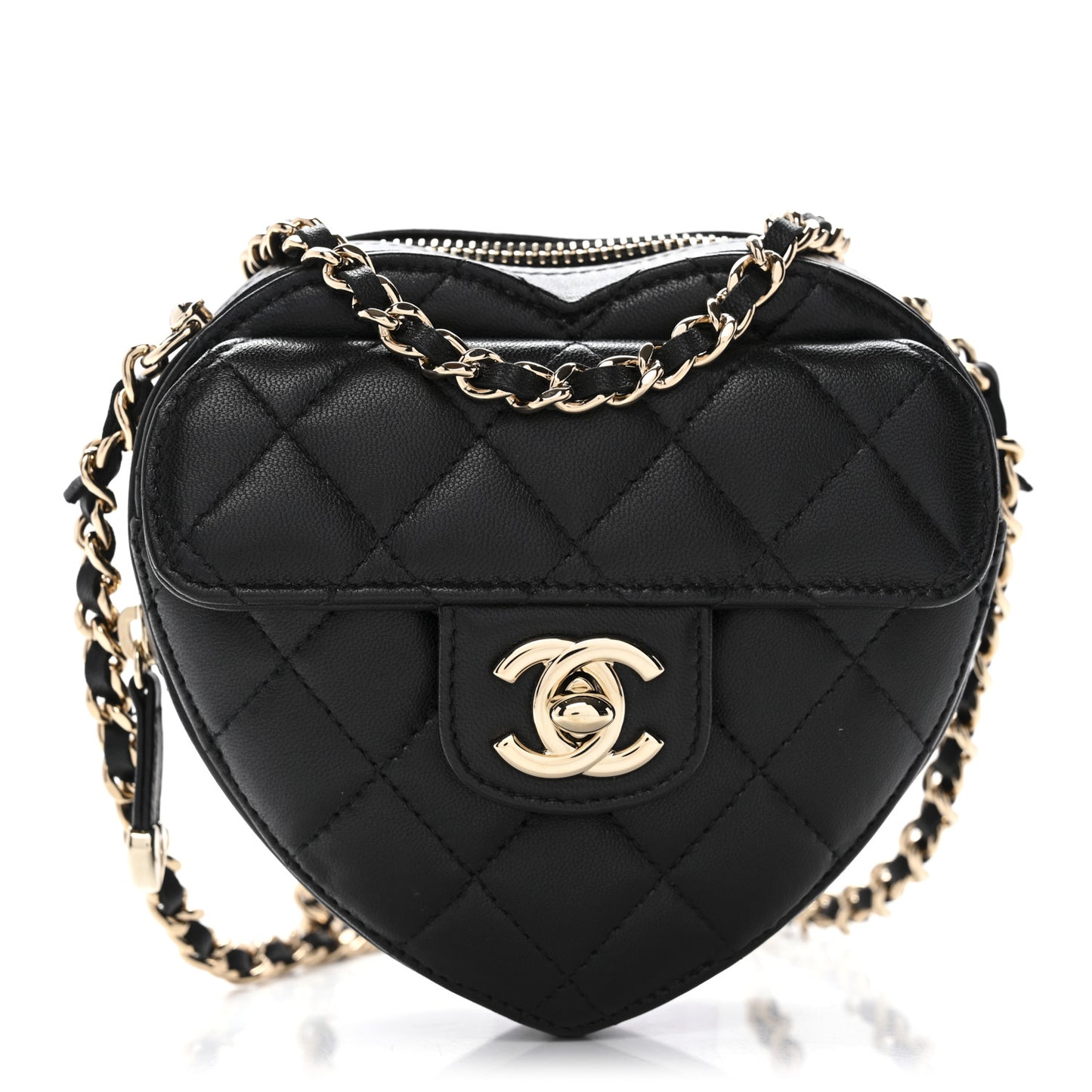 Lambskin Quilted CC In Love Heart Clutch With Chain Black