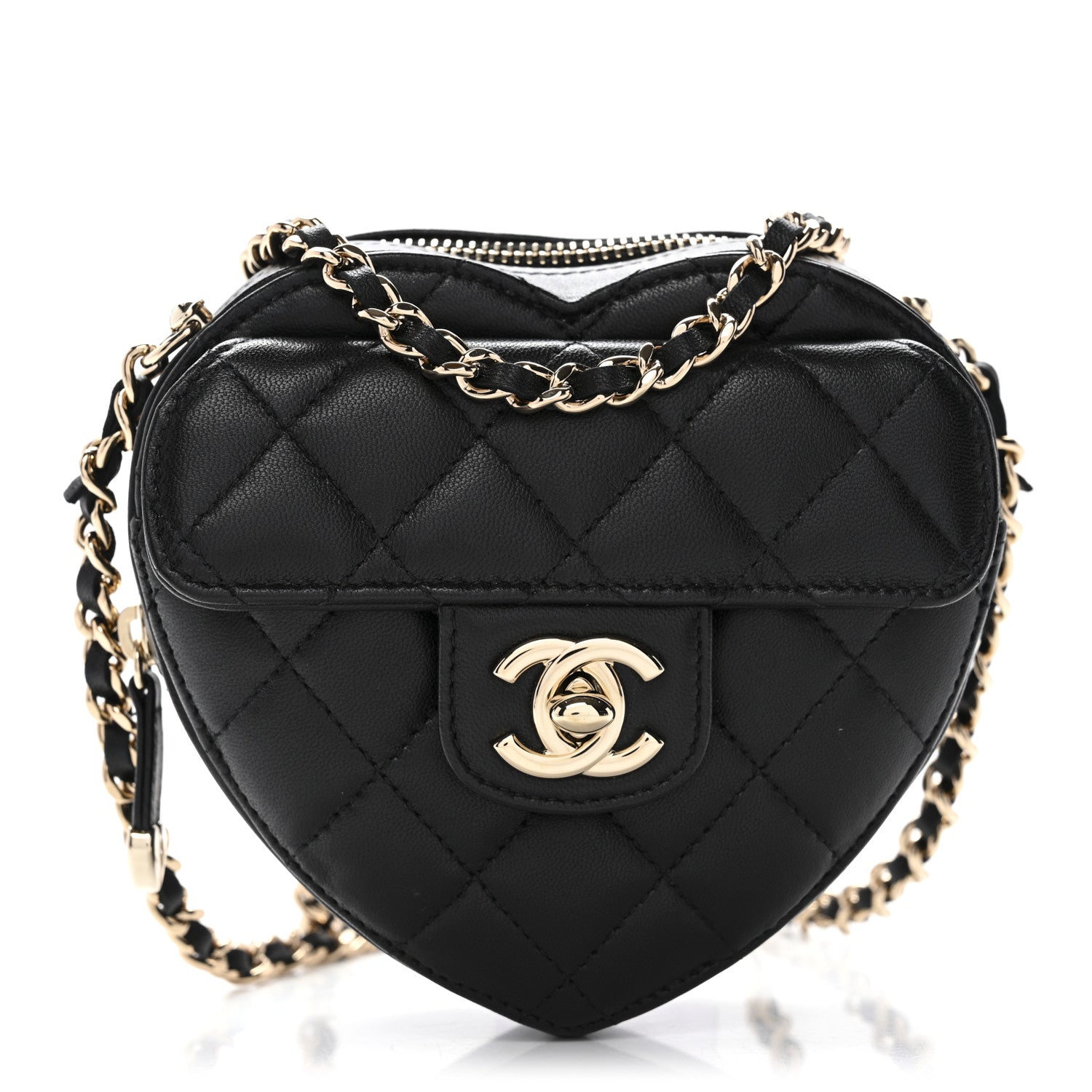 Chanel Lambskin Quilted CC In Love Heart Clutch With Chain Black 1 of 10