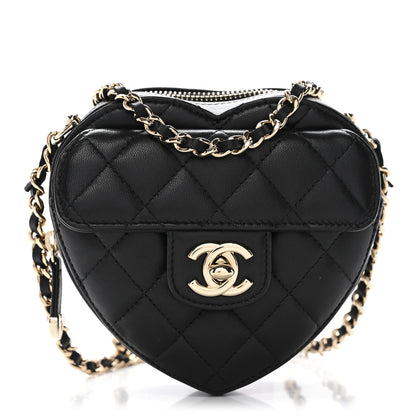 Chanel Lambskin Quilted CC In Love Heart Clutch With Chain Black 1 of 10