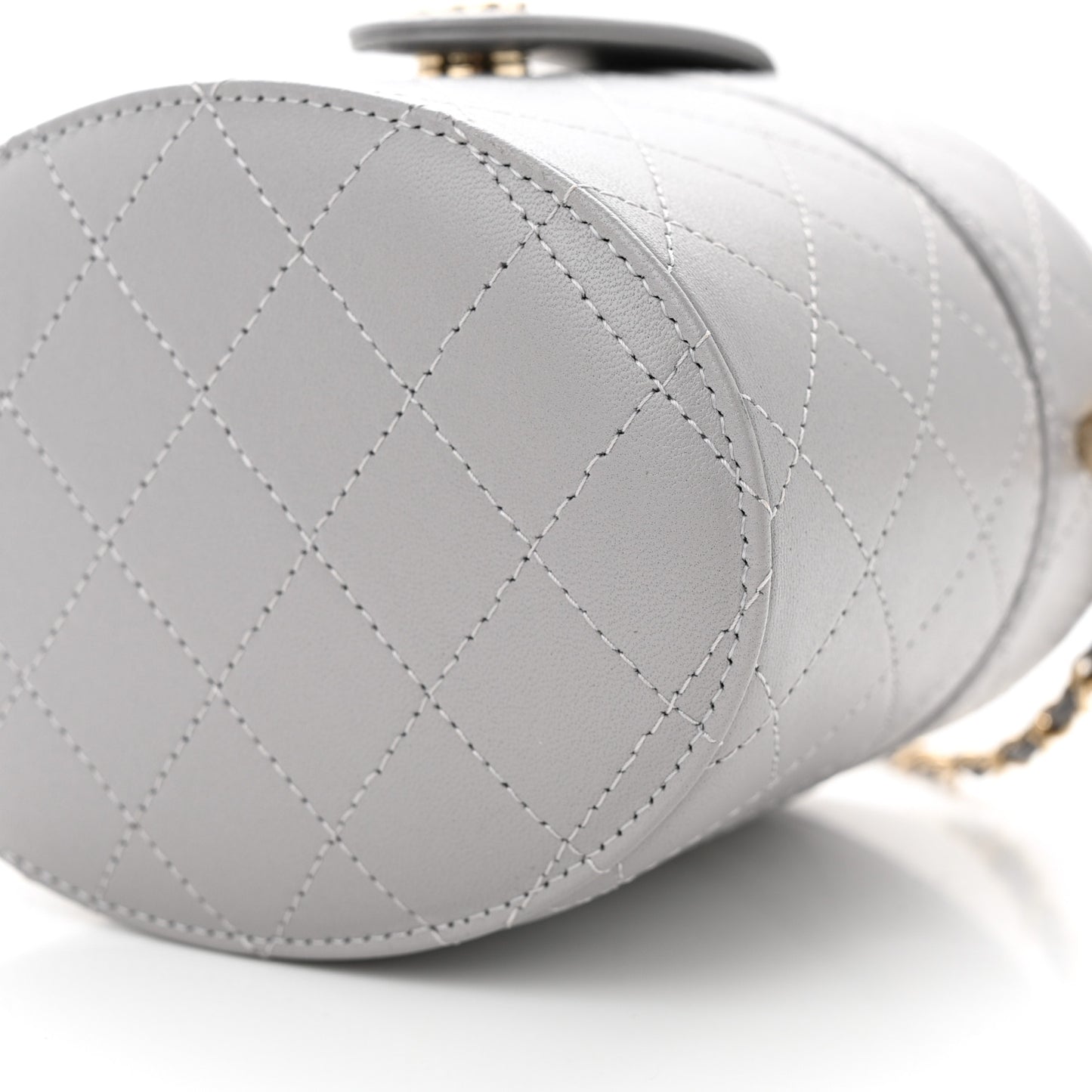 Lambskin Quilted Round Mini Vanity Case With Chain Case With Chain Grey