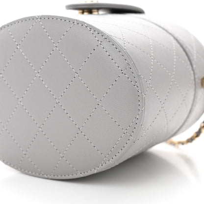 Chanel Lambskin Quilted Round Mini Vanity Case With Chain Case With Chain Grey 9 of 10