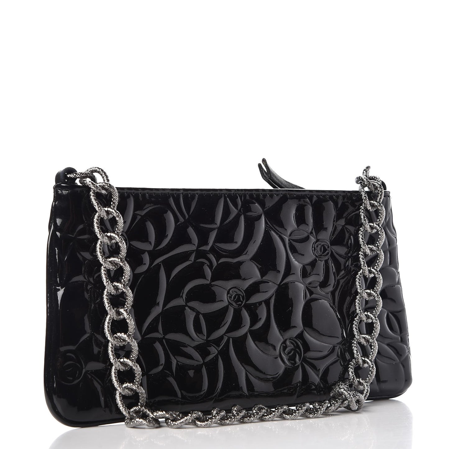Patent Camellia Embossed Pochette Black