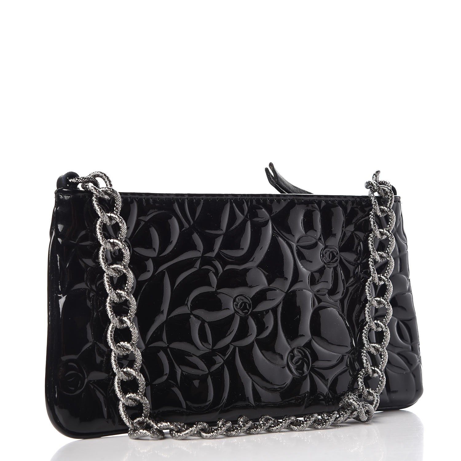 Chanel Patent Camellia Embossed Pochette Black 3 of 8