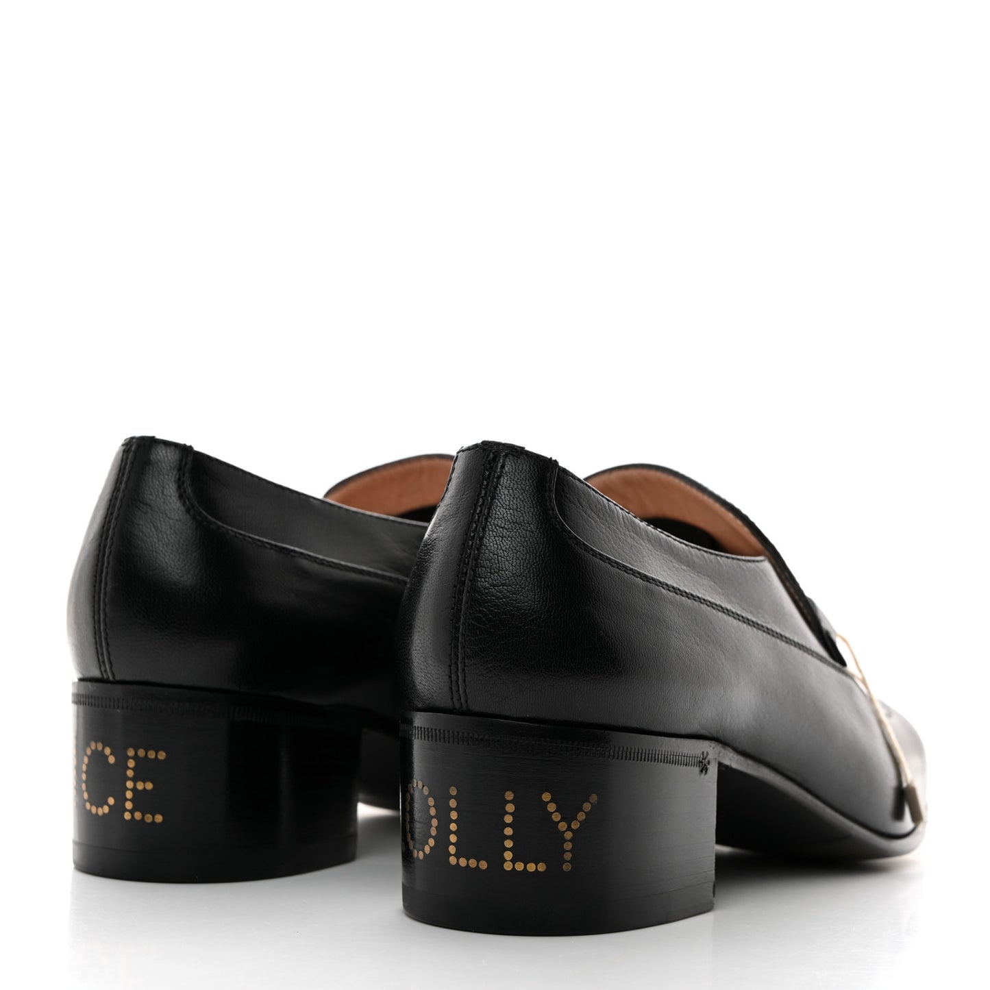 Goatskin Womens Chain Mid-Heel Loafers 38.5 Black