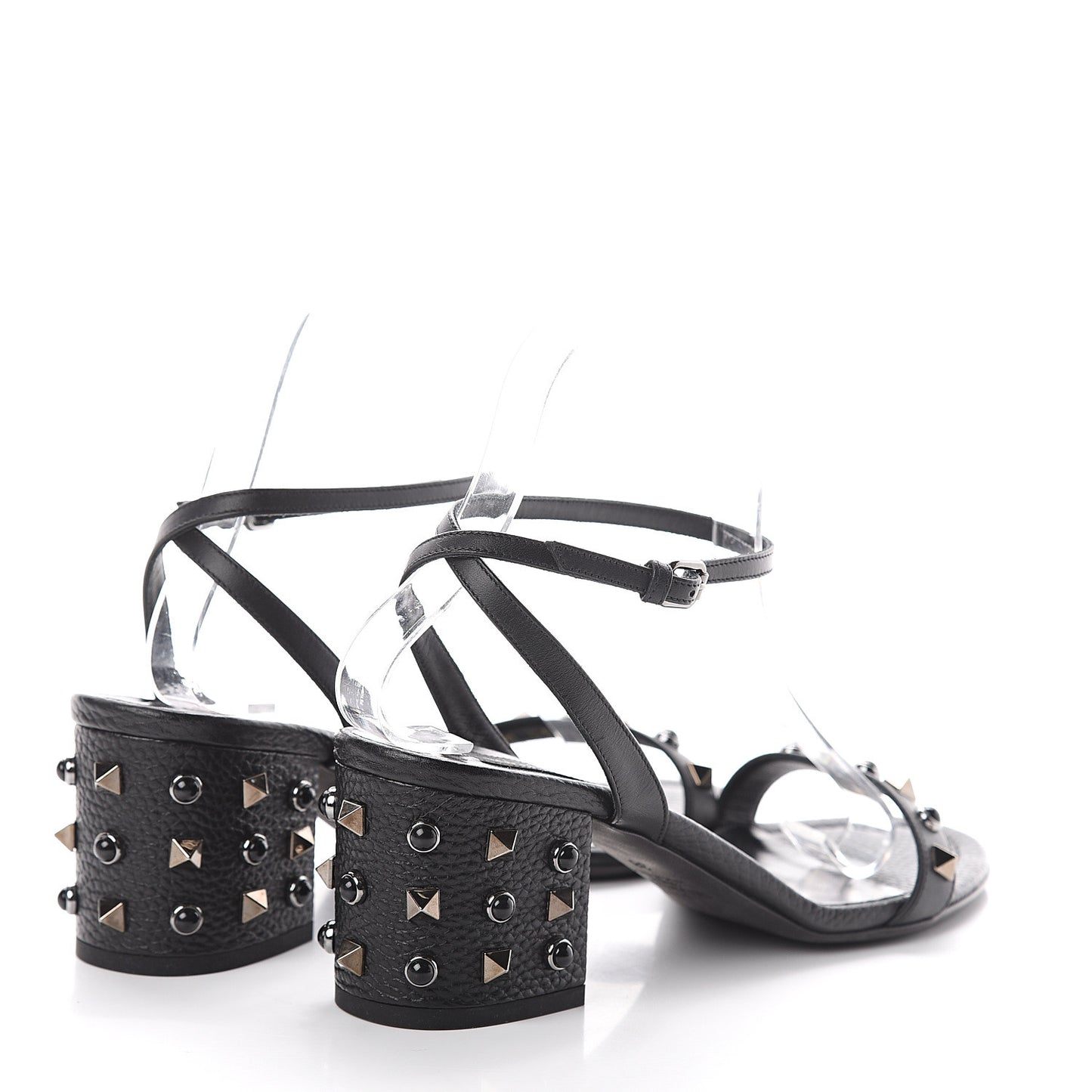Pebbled Calfskin Rockstud Rolling 60mm City Sandals 38 Black