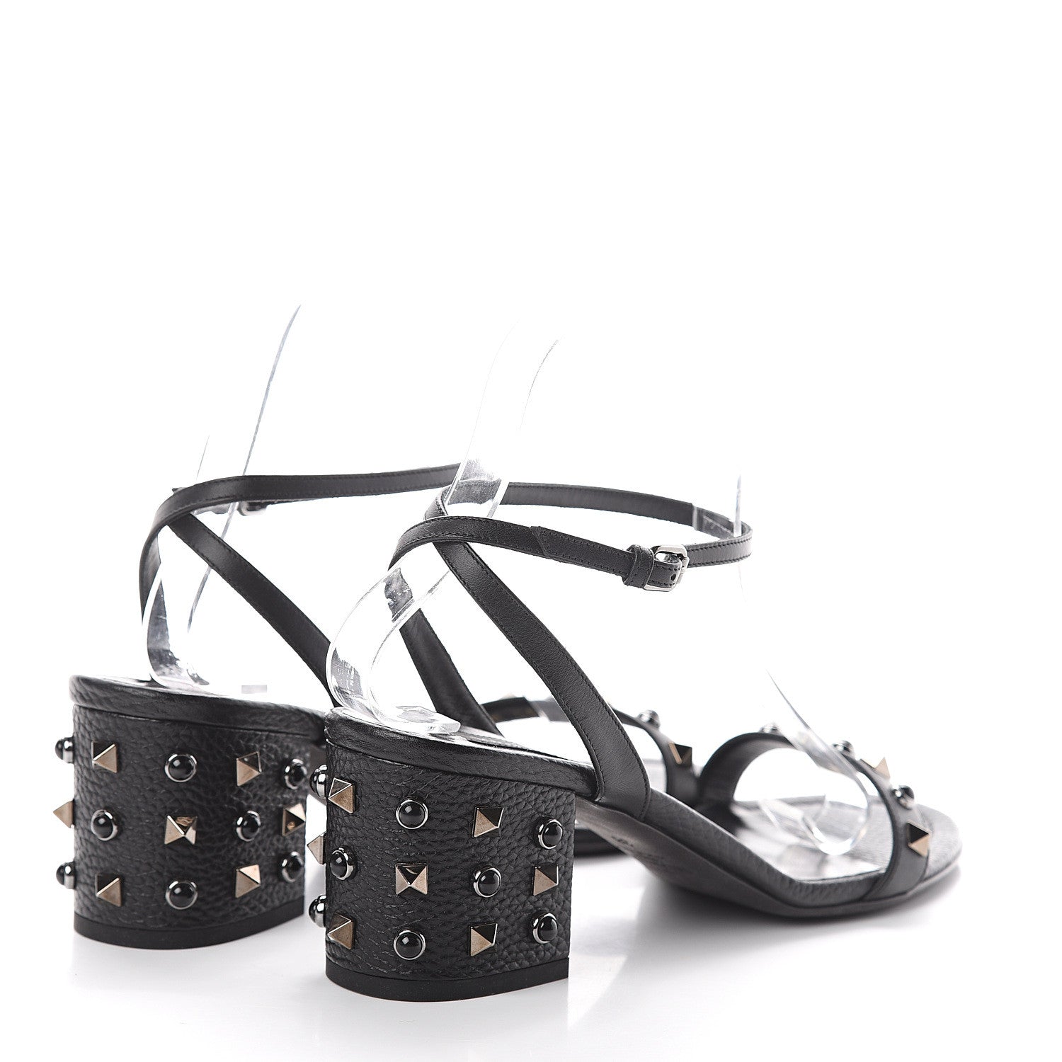 Valentino Garavani Pebbled Calfskin Rockstud Rolling 60mm City Sandals 38 Black 4 of 7