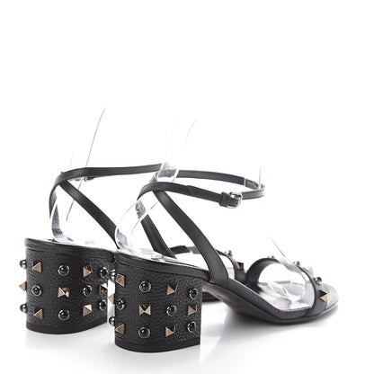 Valentino Garavani Pebbled Calfskin Rockstud Rolling 60mm City Sandals 38 Black 4 of 7