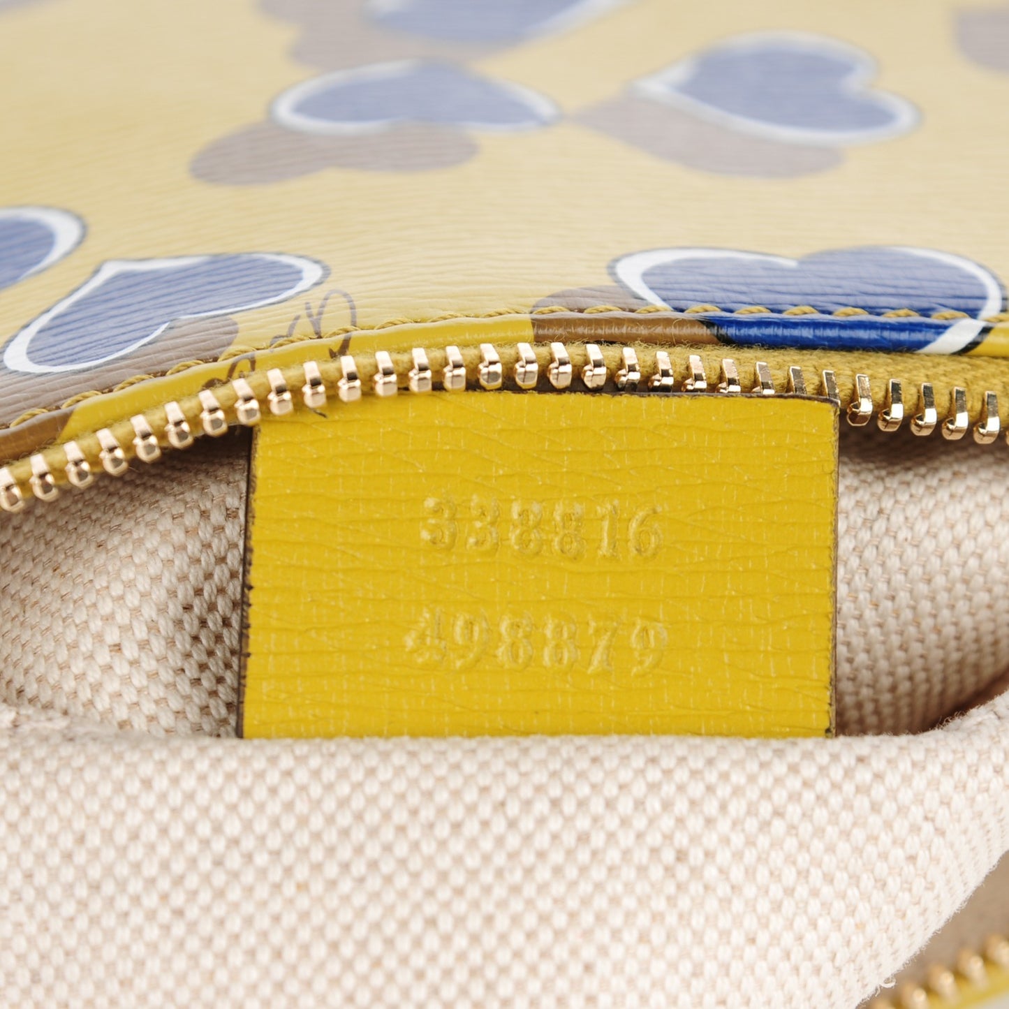 Calfskin Heartbeat Print Small Pouch Yellow
