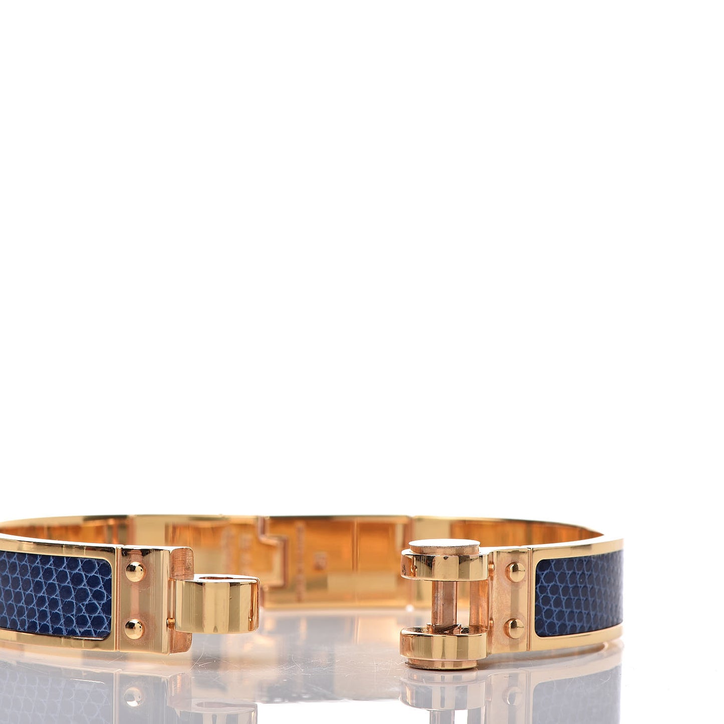 Lizard Charniere Cuir Narrow Hinged Bracelet M Bleu Saphire