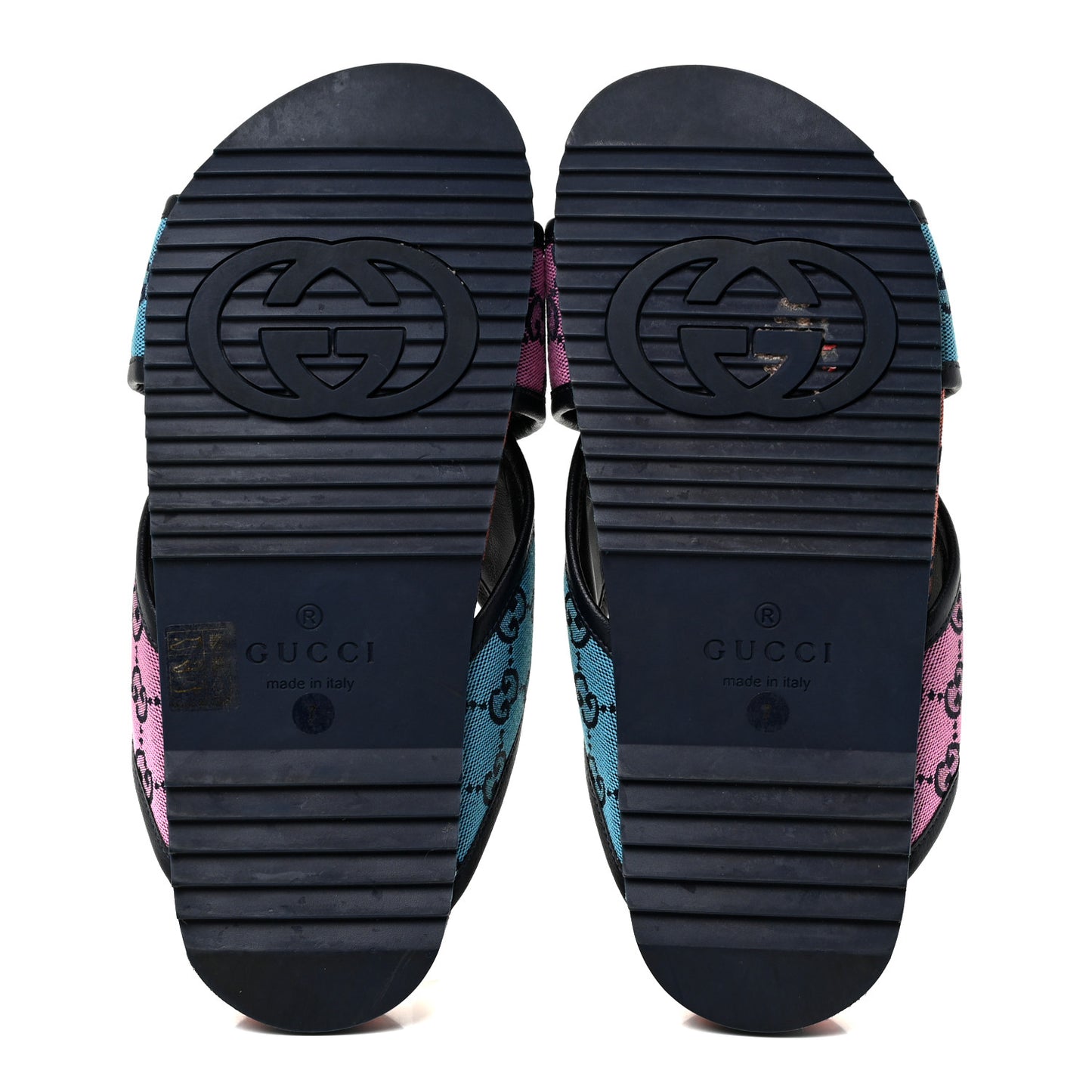 Monogram Multicolor Mens Criss Cross Slide Sandals 7 Light Blue Blue Pink Tabasco