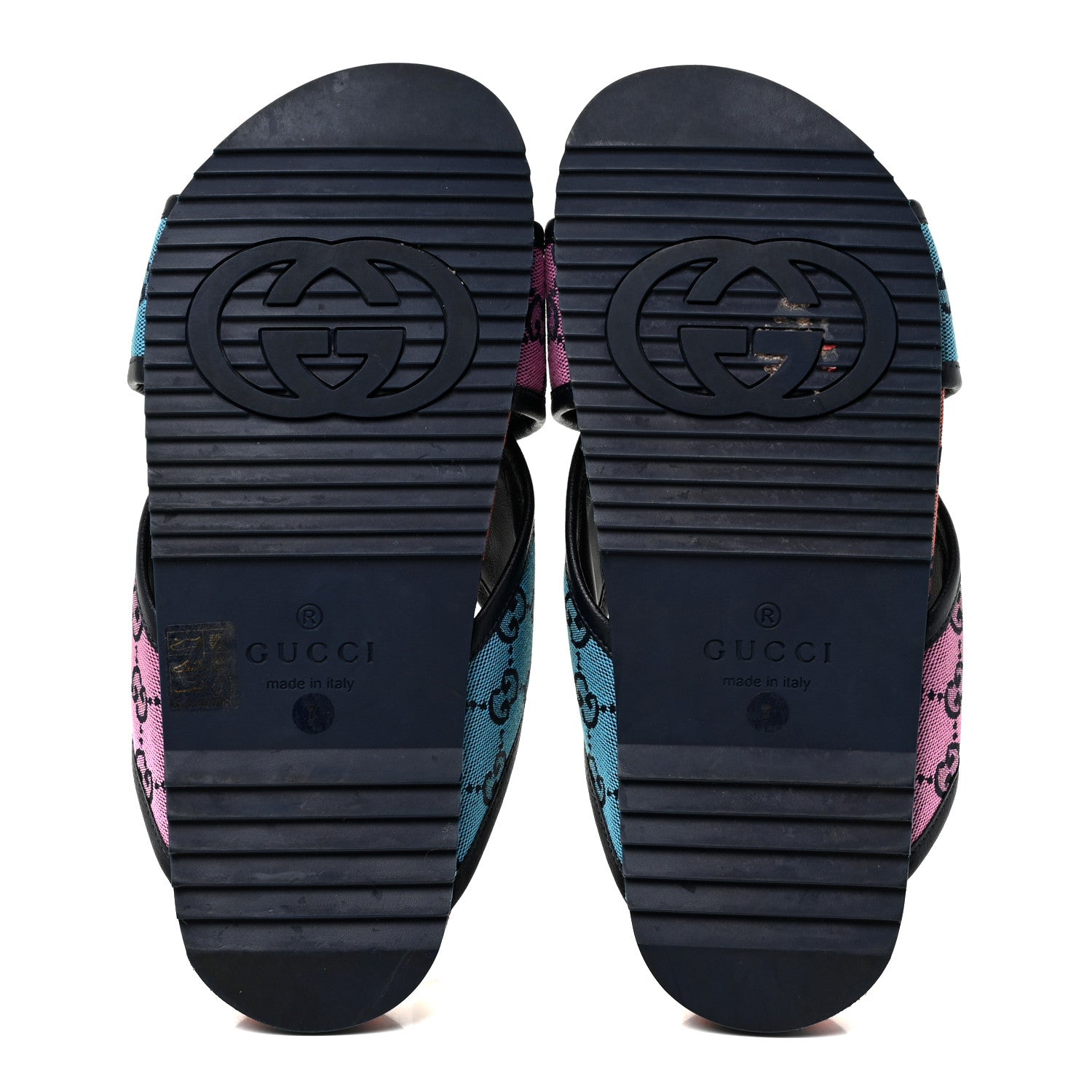 Gucci Monogram Multicolor Mens Criss Cross Slide Sandals 7 Light Blue Blue Pink Tabasco 5 of 12