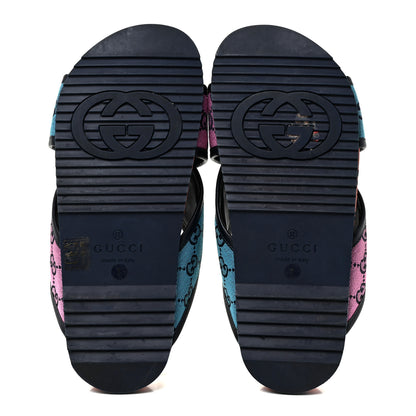 Gucci Monogram Multicolor Mens Criss Cross Slide Sandals 7 Light Blue Blue Pink Tabasco 5 of 12