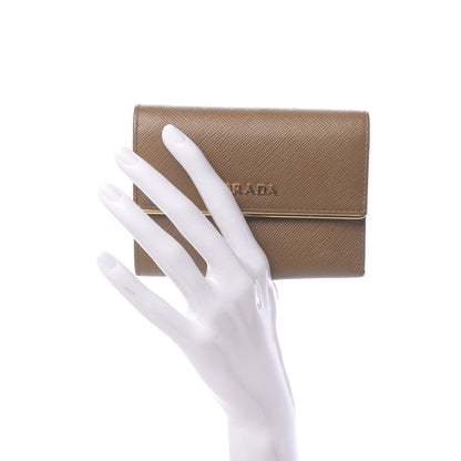 Prada Saffiano Compact Metal Bar Flap Wallet Caramel 2 of 8