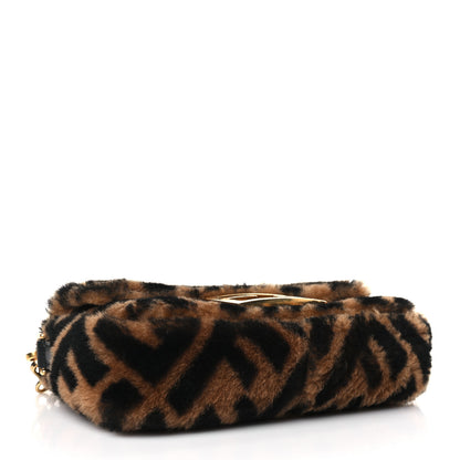Fendi Shearling Vitello Dolce Macro FF 1974 Mini Baguette Tobacco Black 4 of 9