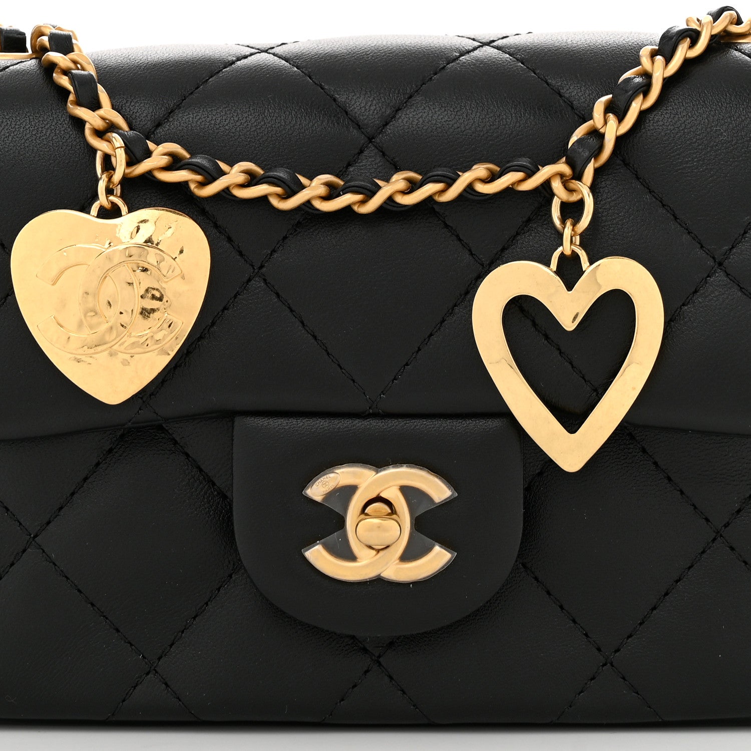 Chanel Lambskin Quilted Mini Heart Charms Flap Black 8 of 11