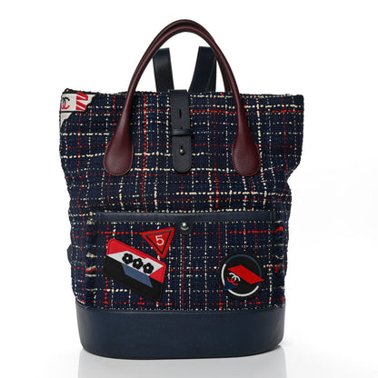 Chanel Tweed Crest Trip Backpack Navy Burgundy 1 of 11