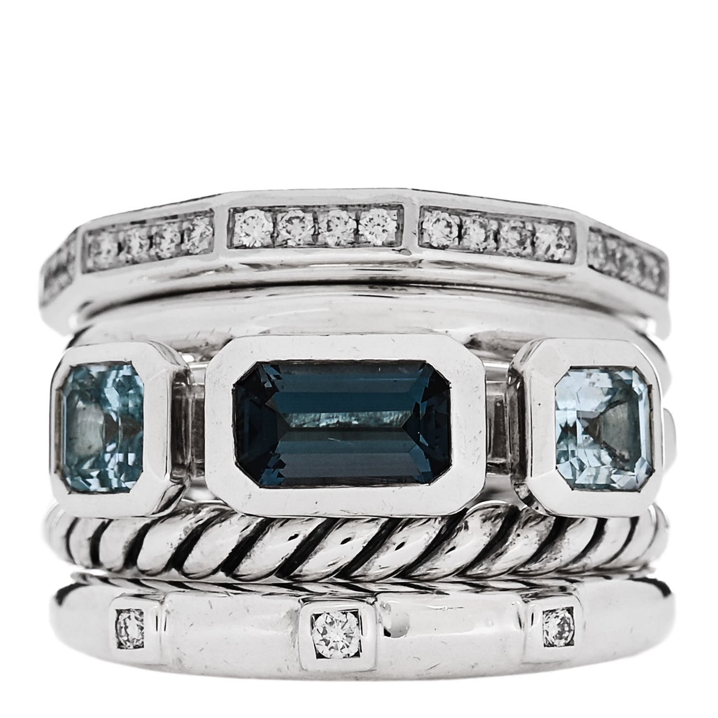 Sterling Silver Diamond Hampton Blue Topaz 15mm Stax Five-Row Ring 49 4.75