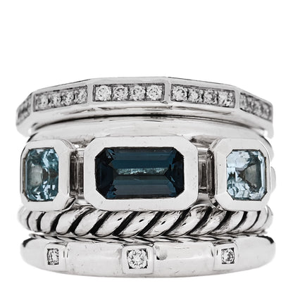 David Yurman Sterling Silver Diamond Hampton Blue Topaz 15mm Stax Five-Row Ring 49 4.75 1 of 4