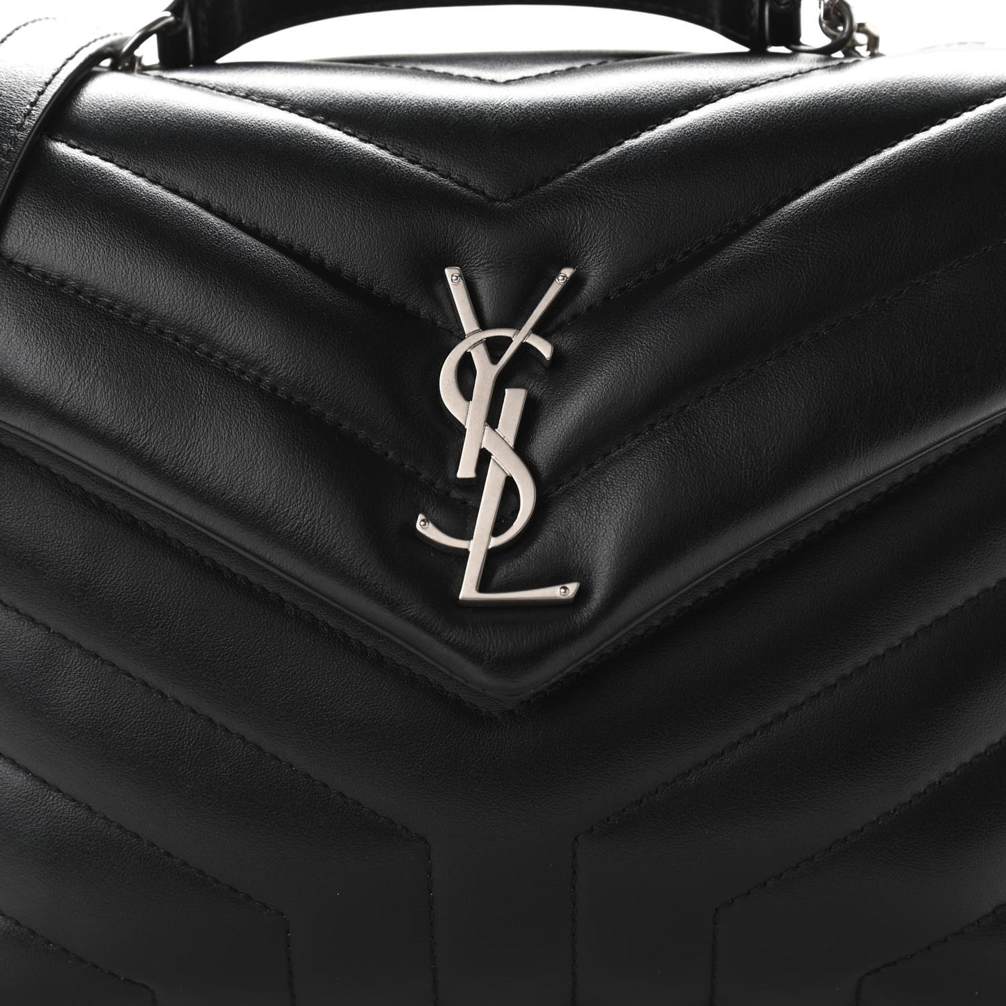 Calfskin Y Quilted Monogram Small Loulou Chain Satchel Black