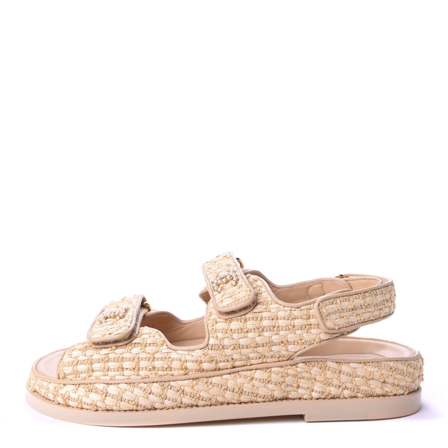 Braided Fabric Velcro Dad Sandals 39 Beige