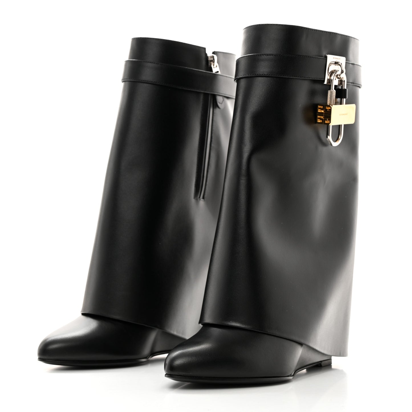 Calfskin Shark Lock Ankle Boots 39 Black