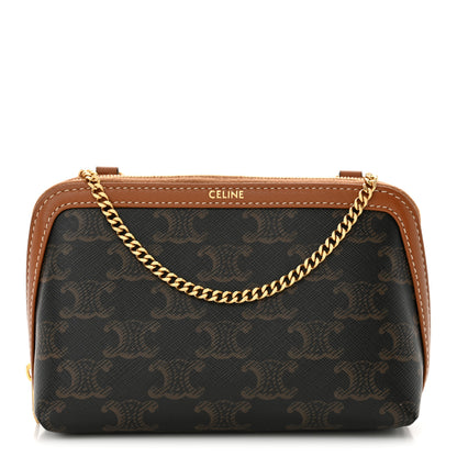 Celine Triomphe Canvas Lambskin Clutch On Chain Tan 1 of 11