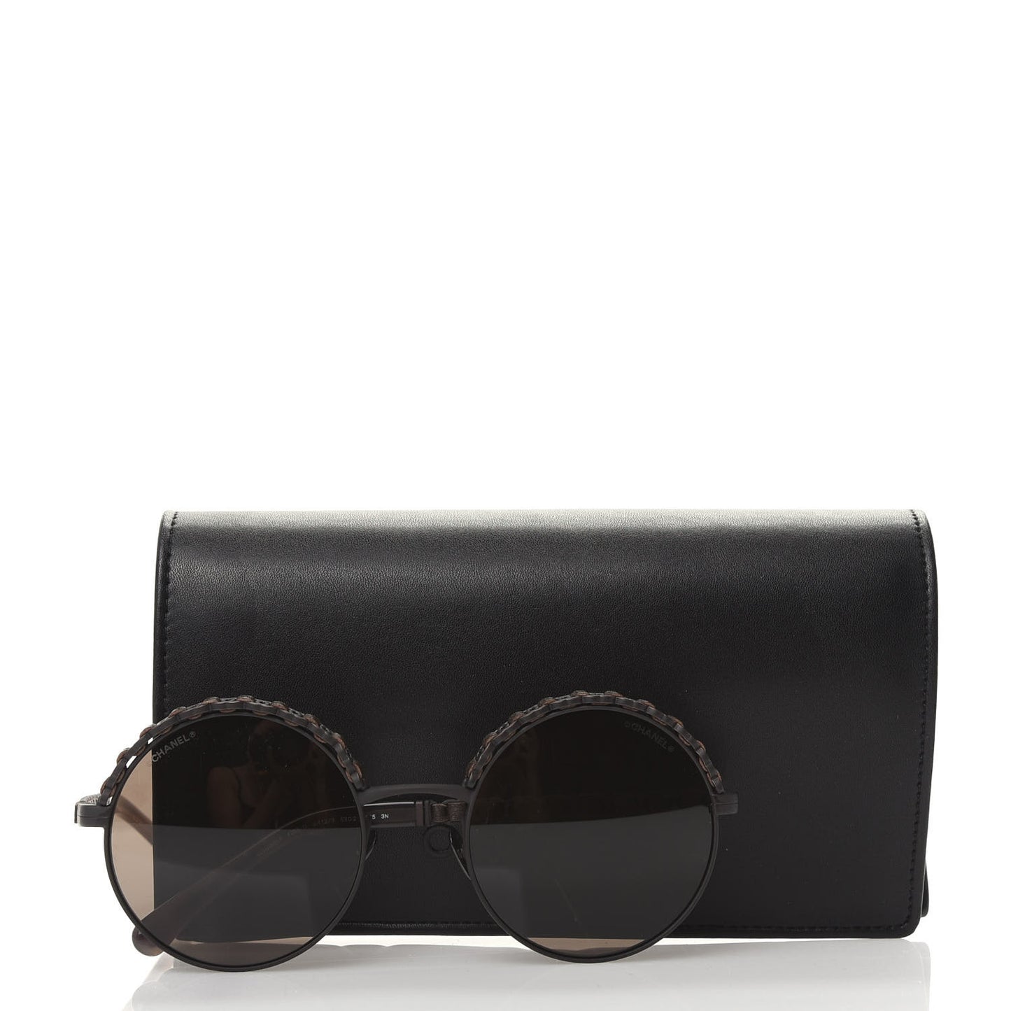 Metal Calfskin Round Chain Sunglasses 4265-Q Brown