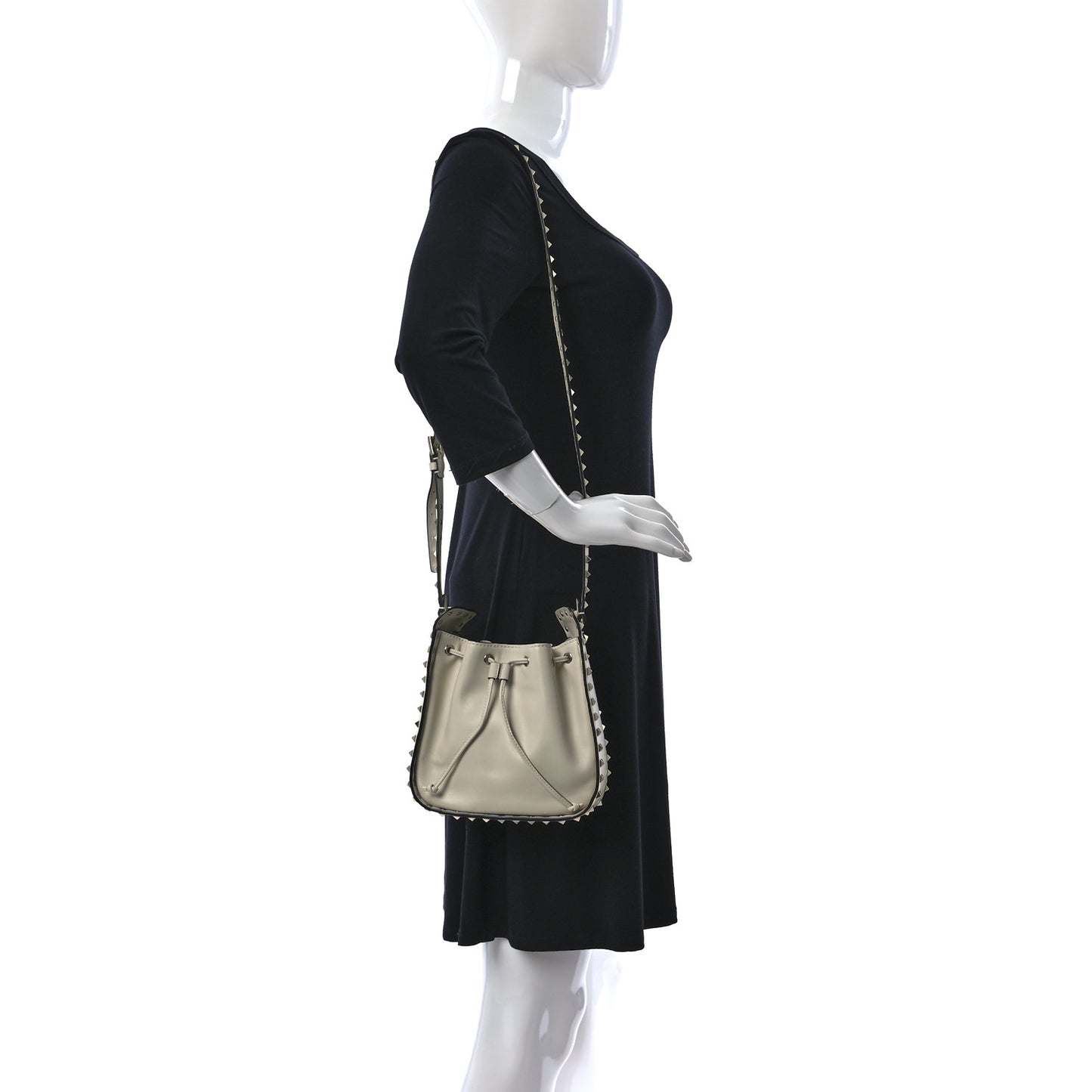 Calfskin Rockstud Bucket Bag Ivory