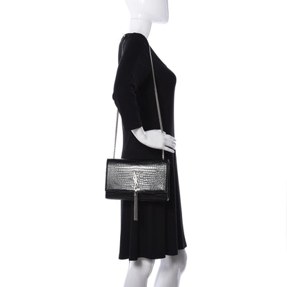Saint Laurent Calfskin Crocodile Embossed Medium Classic Monogram Kate Tassel Satchel Black 2 of 8