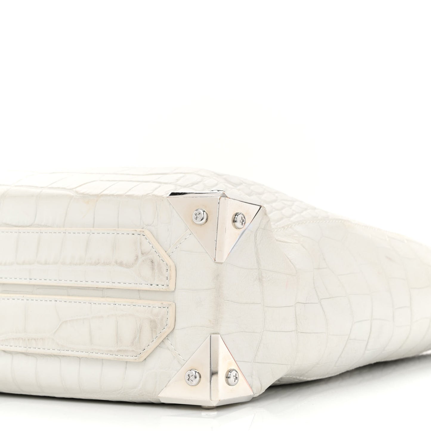 Calfskin Crocodile Embossed Prisma Skeletal Tote White Silver Hardware