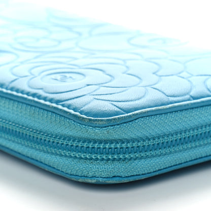 Chanel Lambskin Camellia Embossed Large Gusset Zip Around Wallet Blue 13 of 15