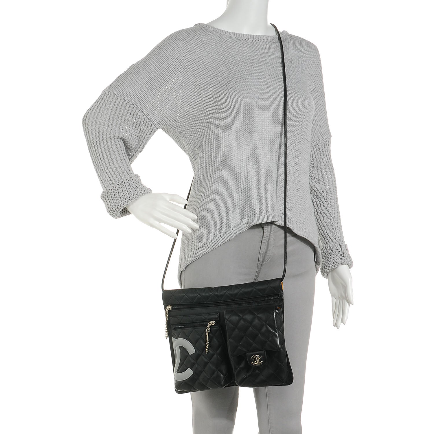 Chanel Calfskin Quilted Cambon Multipocket Shoulder Bag Black 2 of 8
