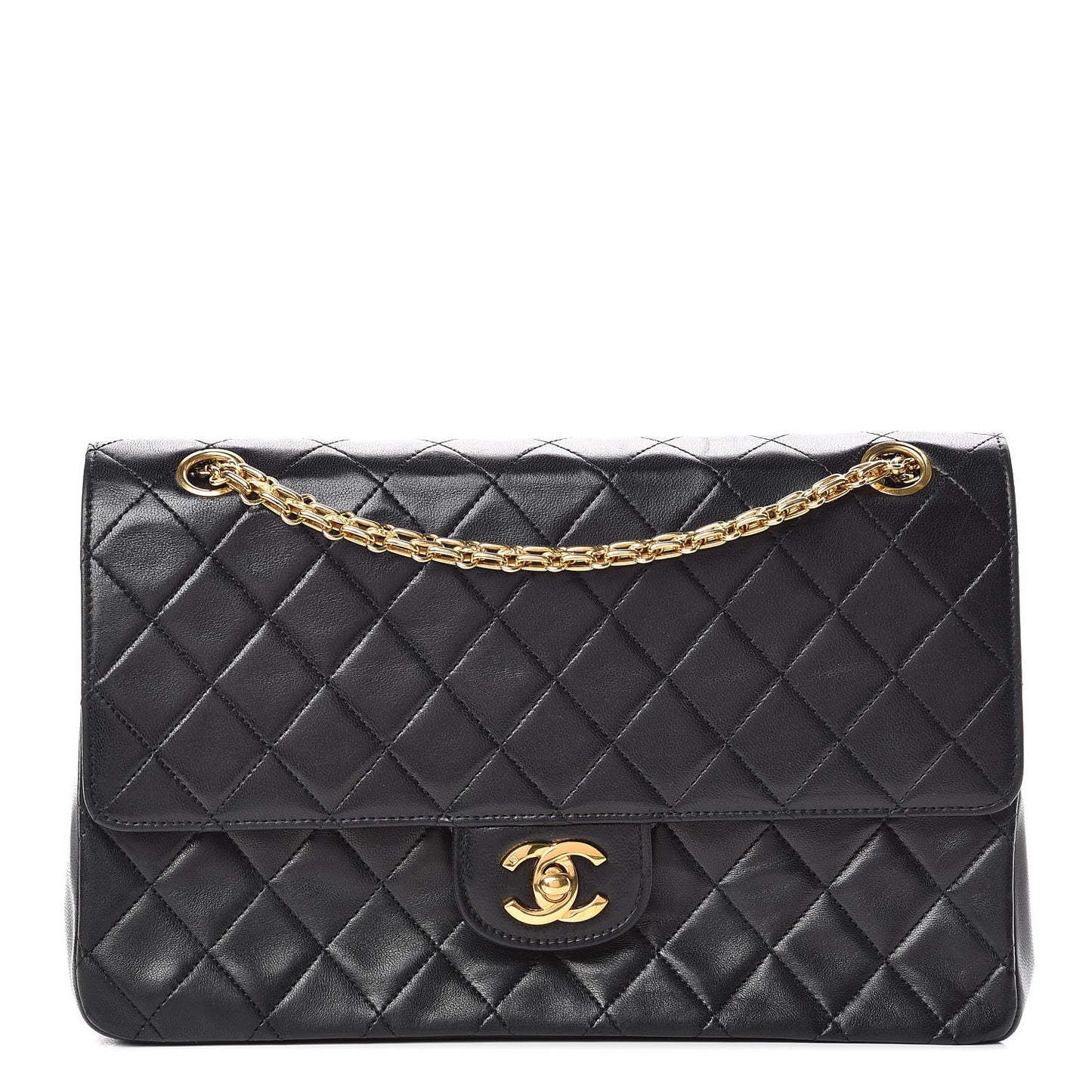 Lambskin Quilted Medium Double Flap Bijoux Chain Black