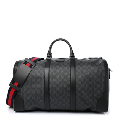 Gucci Soft GG Supreme Monogram Appia Calfskin Web Large Carry On Duffle Bag Black Grey 1 of 4