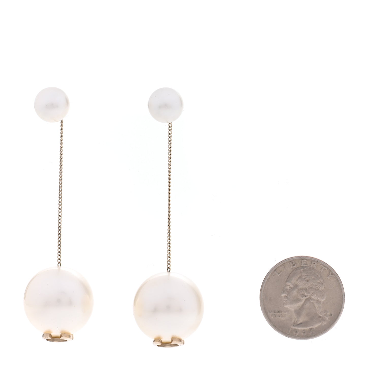 Pearl CC Chain Drop Earrings Gold