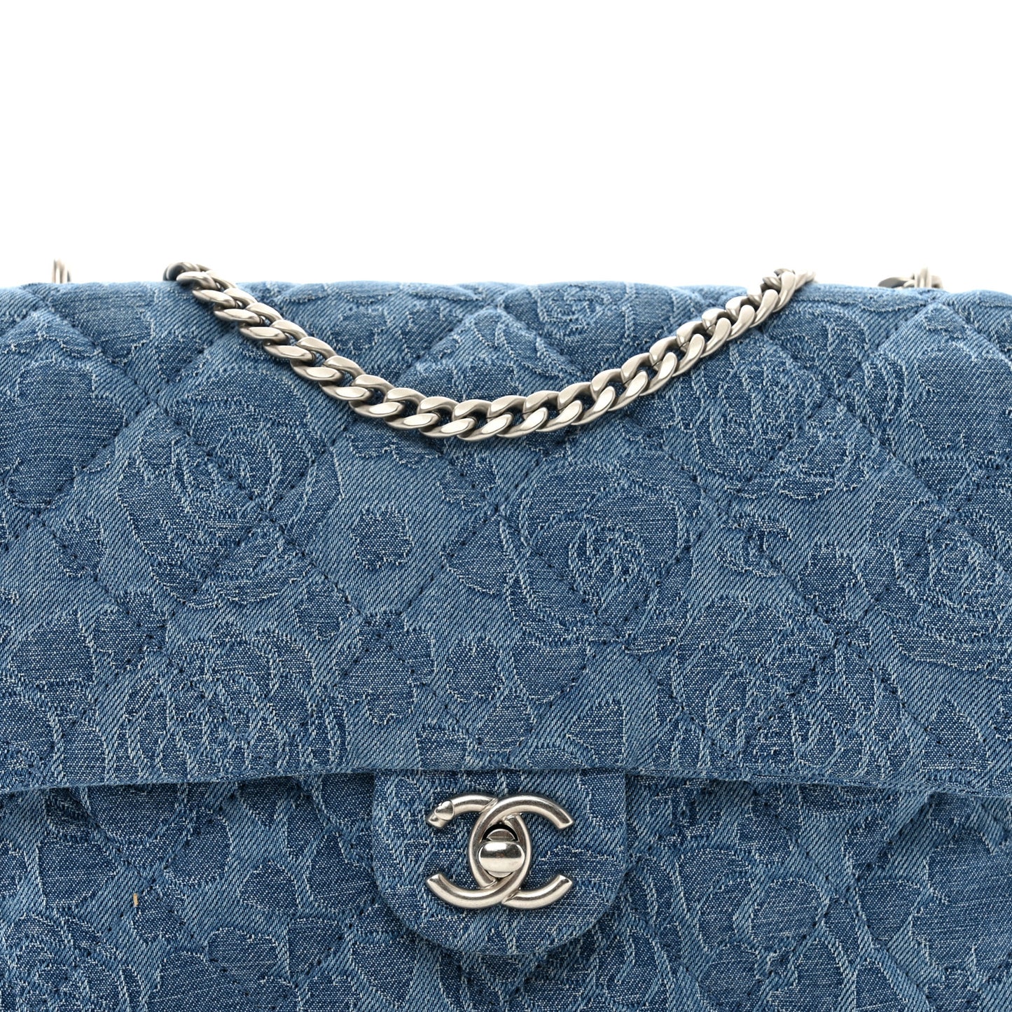 Denim Quilted Medium Camellia Sweetheart Flap Blue