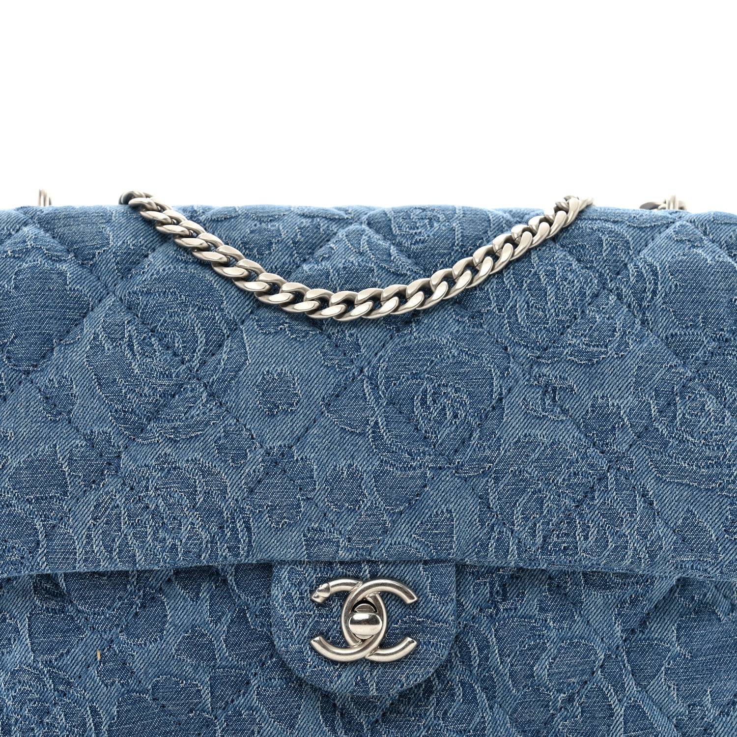 Chanel Denim Quilted Medium Camellia Sweetheart Flap Blue 5 of 10