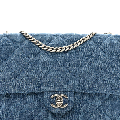 Chanel Denim Quilted Medium Camellia Sweetheart Flap Blue 5 of 10